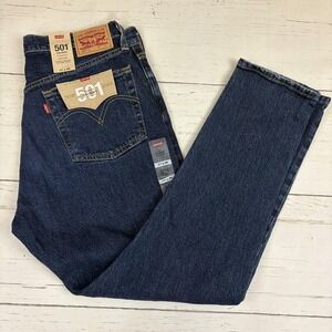 Levi's 501 Skinny Jeans Womens 31x28 Dark Blue High Rise Distressed Button Fly